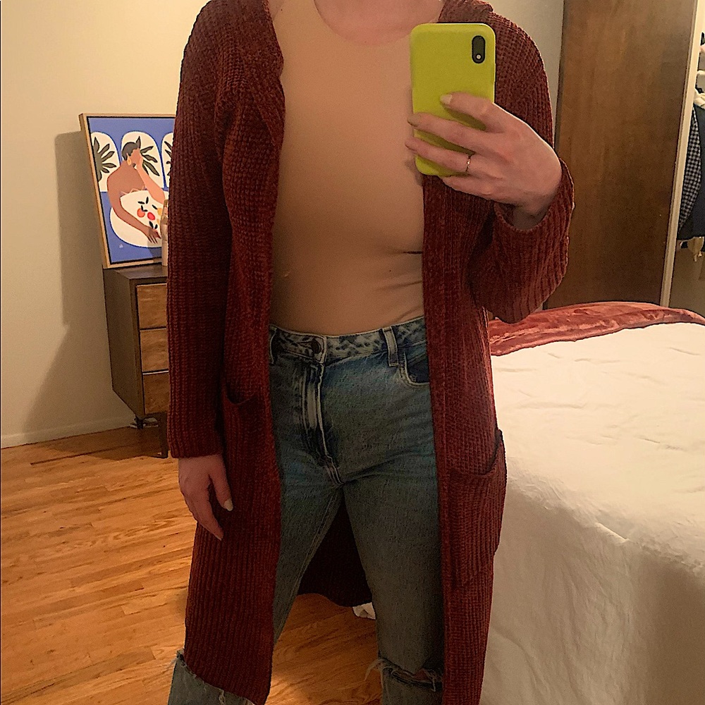 Long soft cardigan w/ hood